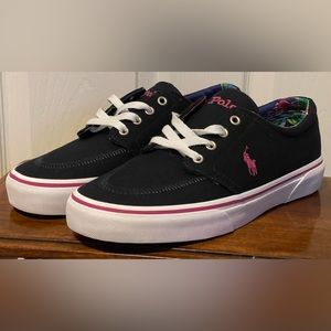 Polo Ralph Lauren Faxon X Low Canvas Shoes Navy Pink Floral Men’s Size 7.5 NEW